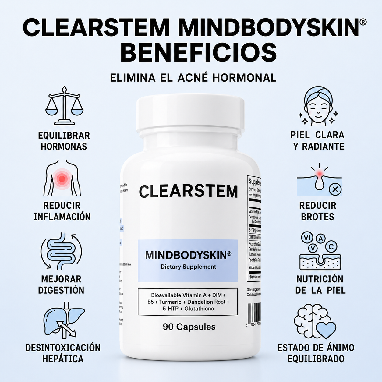 Clearstem™: Suplemento Natural que Combate el Acné Hormonal.