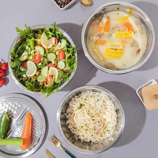 Set 3 en 1: Bowl, Colador y Rallador en Acero Inoxidable