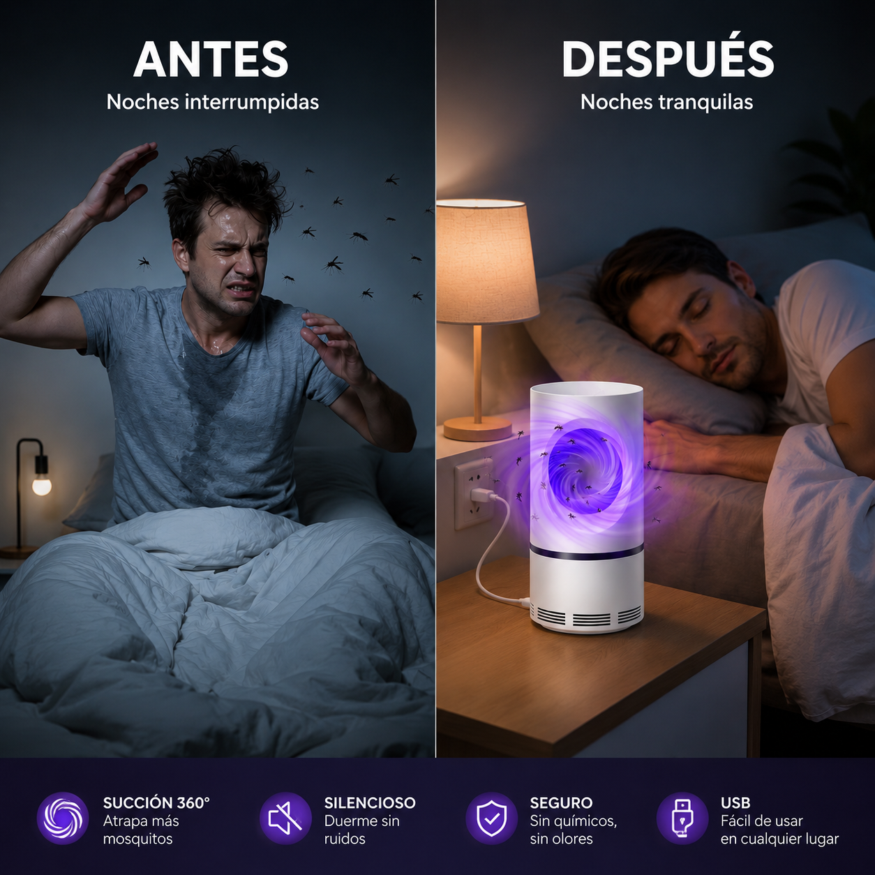 Trampa UV Anti-Mosquitos™: Duerme sin Zumbidos, sin Químicos, para Siempre