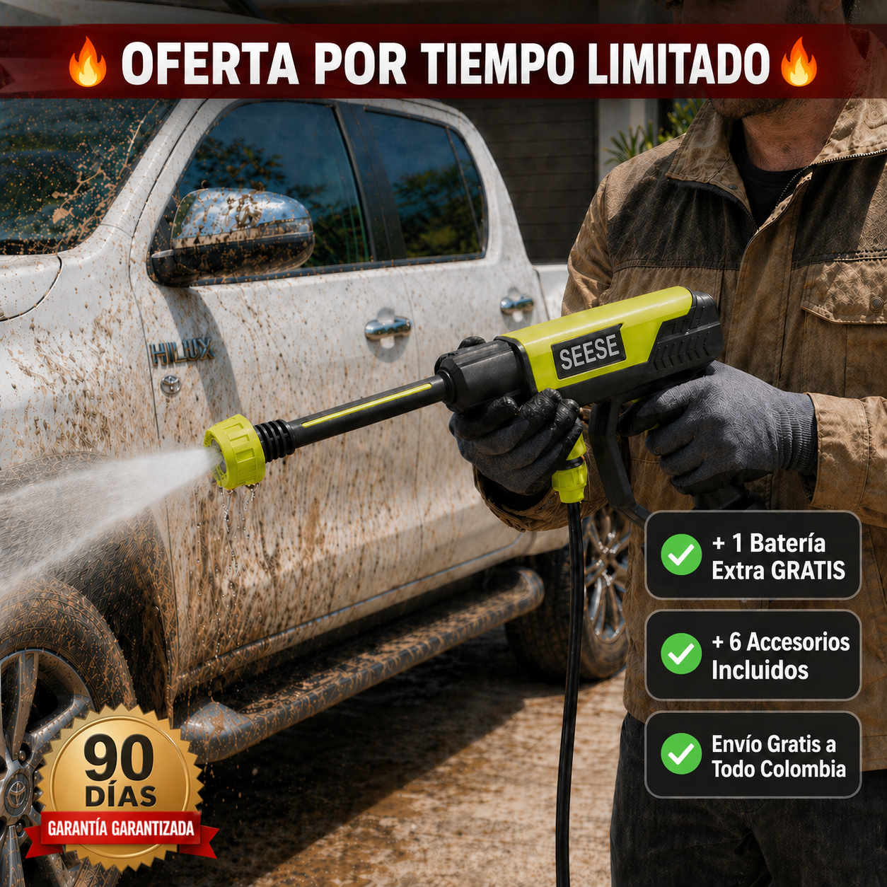 HidroFlex™: Hidrolavadora Pórtatil de Alta Presión Para Limpiar Todo en Minutos