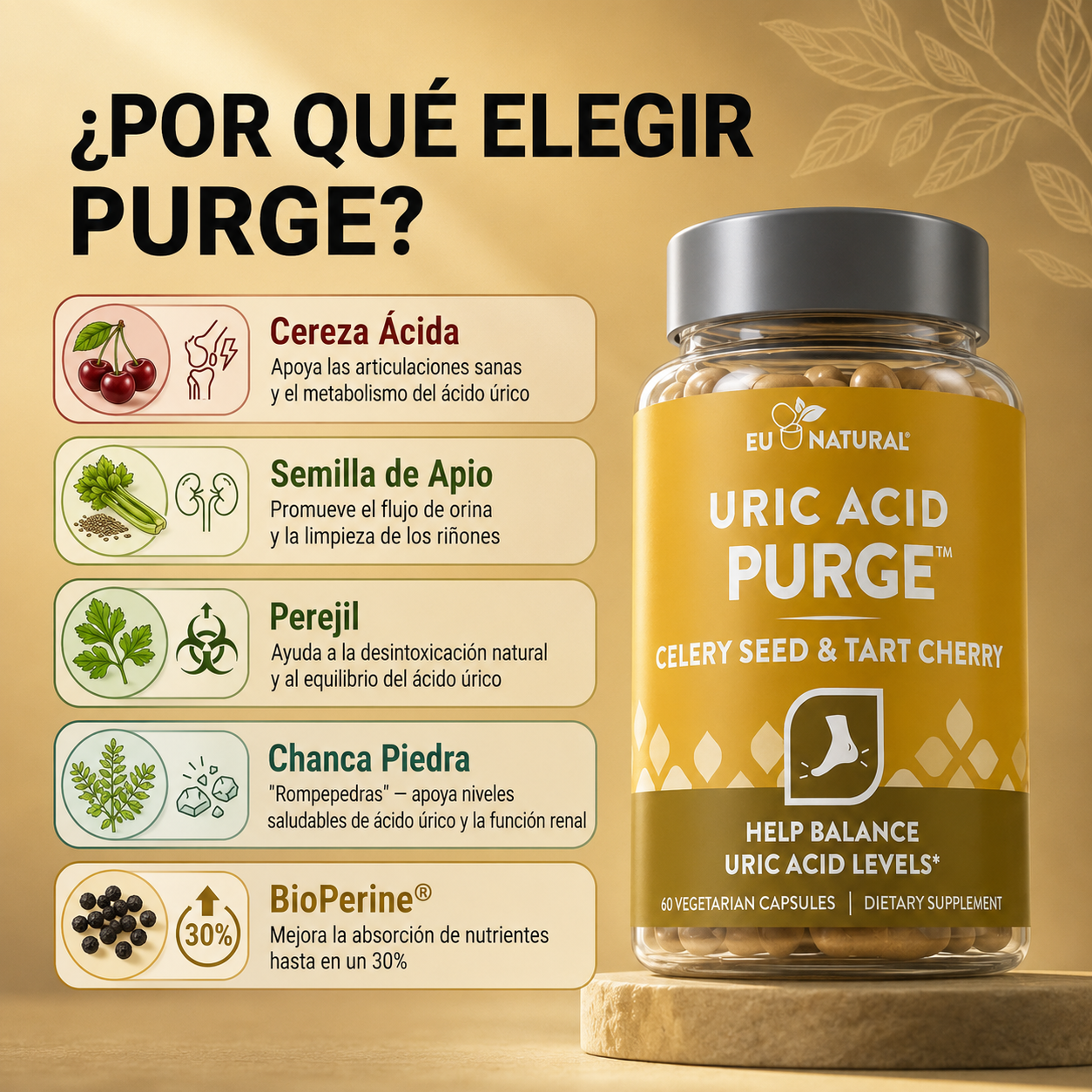 PURGE™: Elimina el Ácido Úrico, Muévete sin Dolor